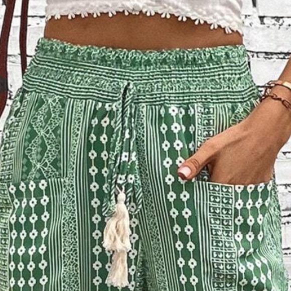 011 Boho Green Geo Print Stretch Waist Joggers - Picture 8 of 12
